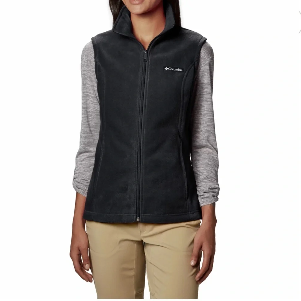 Columbia Benton Springs Women’s Large Fleece Vest Black Zip Front